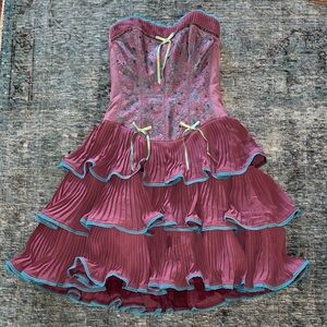 Betsey Johnson Purple & Blue Dress with Ruffle Details, Lace Overlay & Sequins